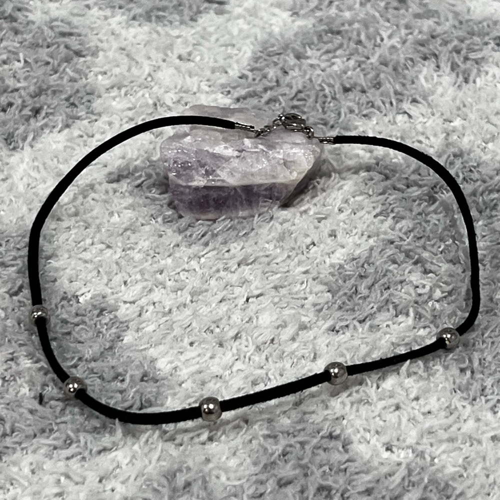 Brandy Melville Black Choker with Silver Beads